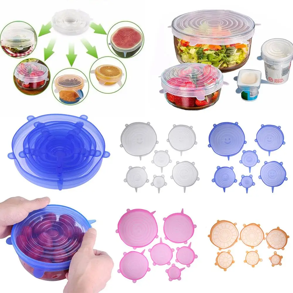 

6pcs Silicone Stretch Lid Cover Suction Lid-bowl Pan Reusable Silicone Food Cover Pan Stretch Kitchen Tools Dropshipping