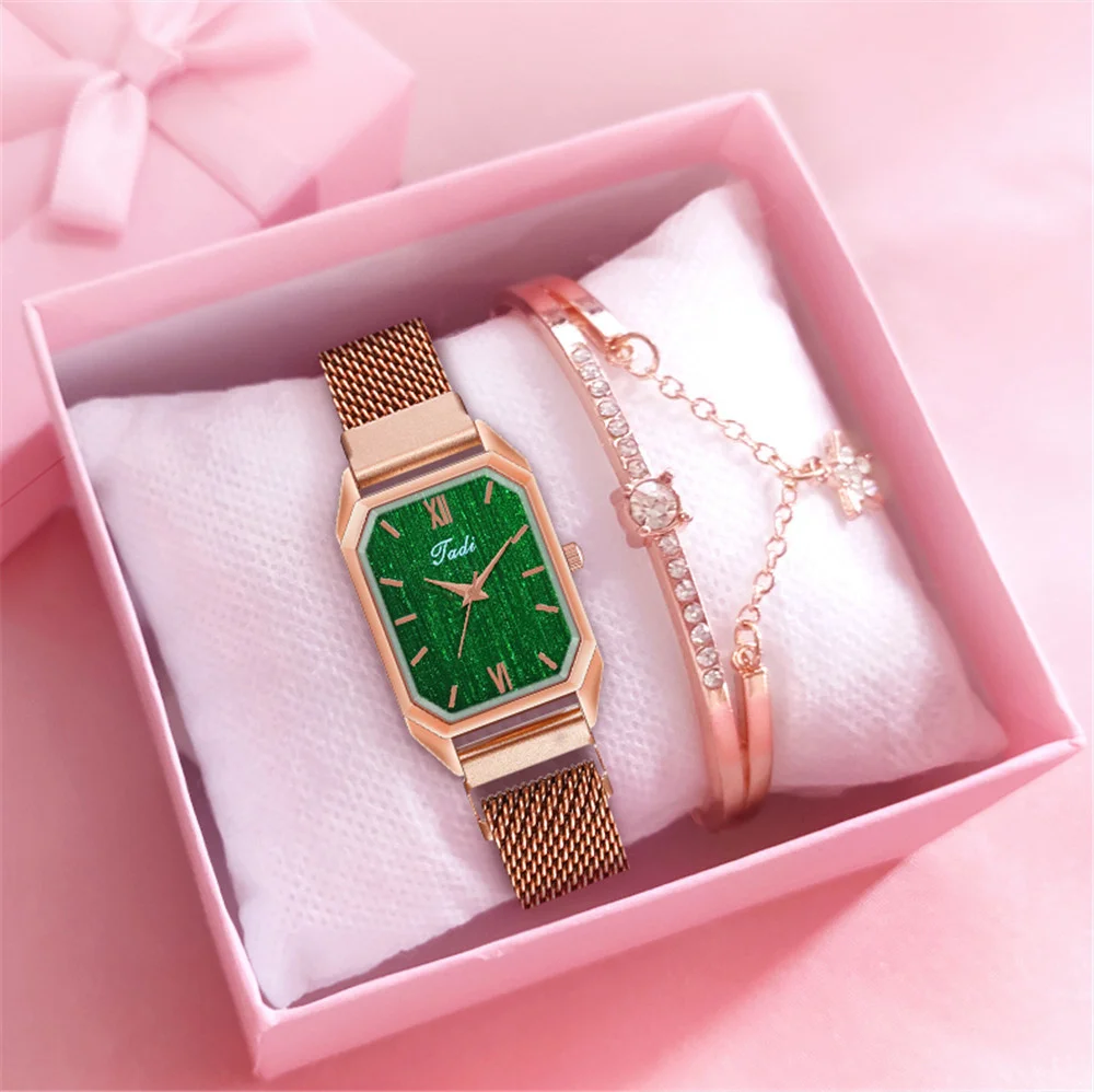 

Прямоугольные зеленые женские часы, Роскошные Кварцевые часы с магнитной застежкой, женские часы, женские часы, Прямая поставка