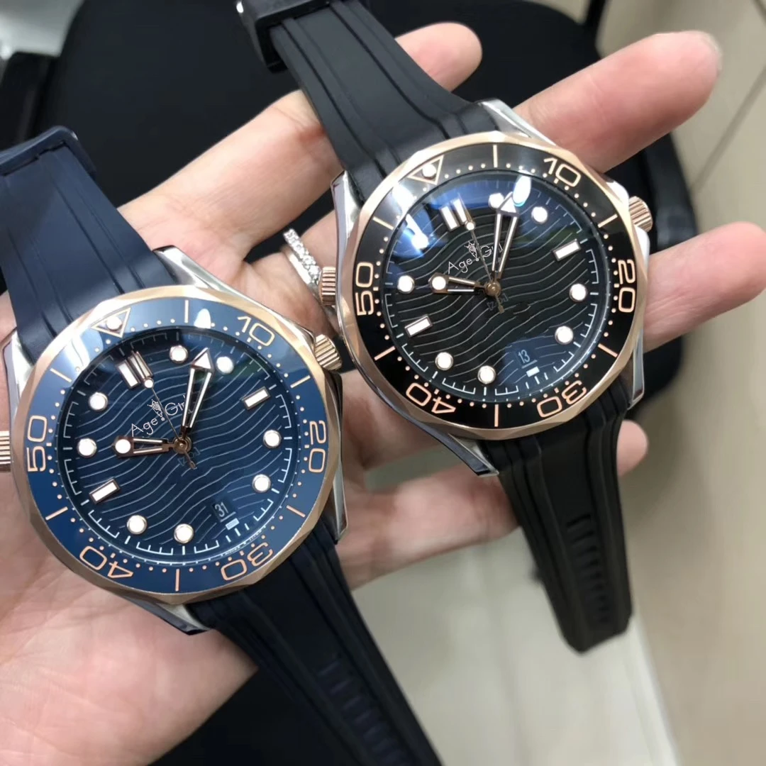 

Luxury New Men Automatic Mechanical Watch Silver Rose Gold Black Blue Rubber James Bond 007 Ceramic Bezel Sapphire 41mm