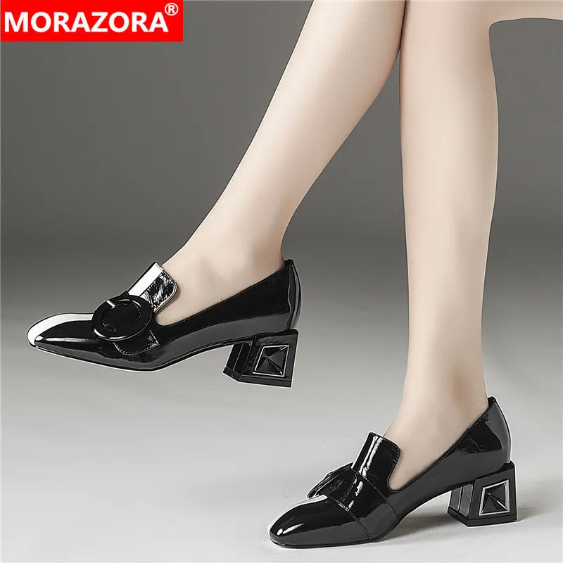 Женские туфли на квадратном каблуке MORAZORA черные или Белые Повседневные из