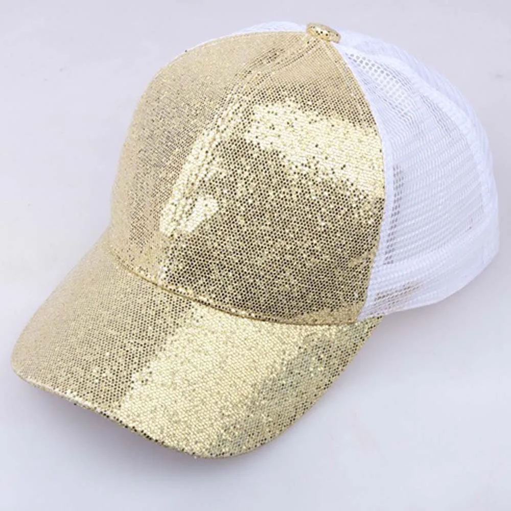 

Baseball Cap Sequins Shiny Messy Bun Snapback Hat Sun Caps Women Girl Ponytail Solid Color Trucker Quick Dry Hip Hop Hat Visor
