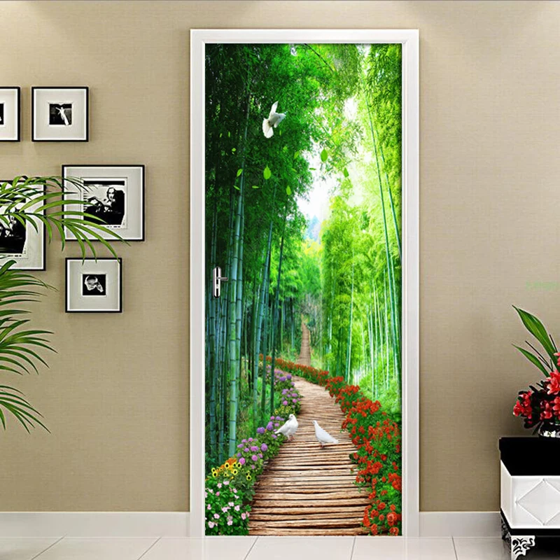 Водостойкая самоклеящаяся дверная наклейка из ПВХ зеленая деревянная доска