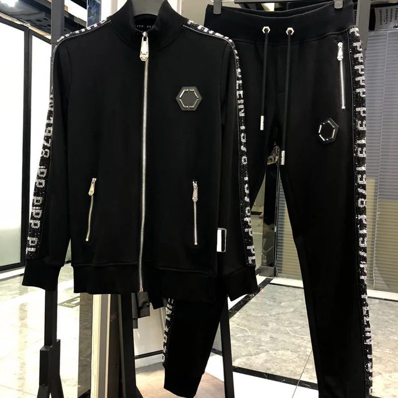 

Diamond Skulls Top Brand PP Men Cotton 2 Piece Hooded Sweatshirt Pants Sportswear QP Philipp Plein Hoodie Clothes Joggers Set