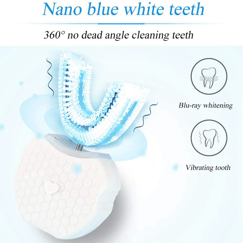 

Full-Automatic Variable-Frequency Electric Toothbrush,360 degree Ultrasonic U Type Cold Light Teeth Whitening Toothbrush Mouth C