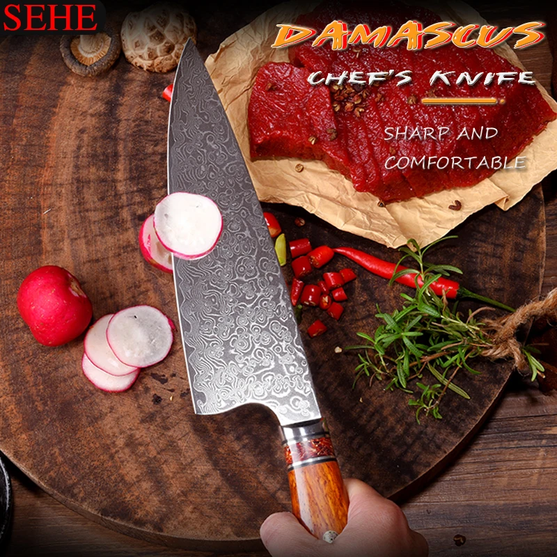 Поварские ножи SEHE Высокоуглеродистый китайский дамасский кухонный нож 67 слоев