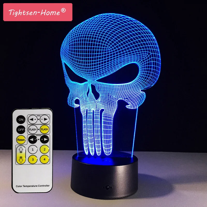 1 шт. Каратель с черепом разноцветный выпуклой светильник акриловая 3D Голограмма