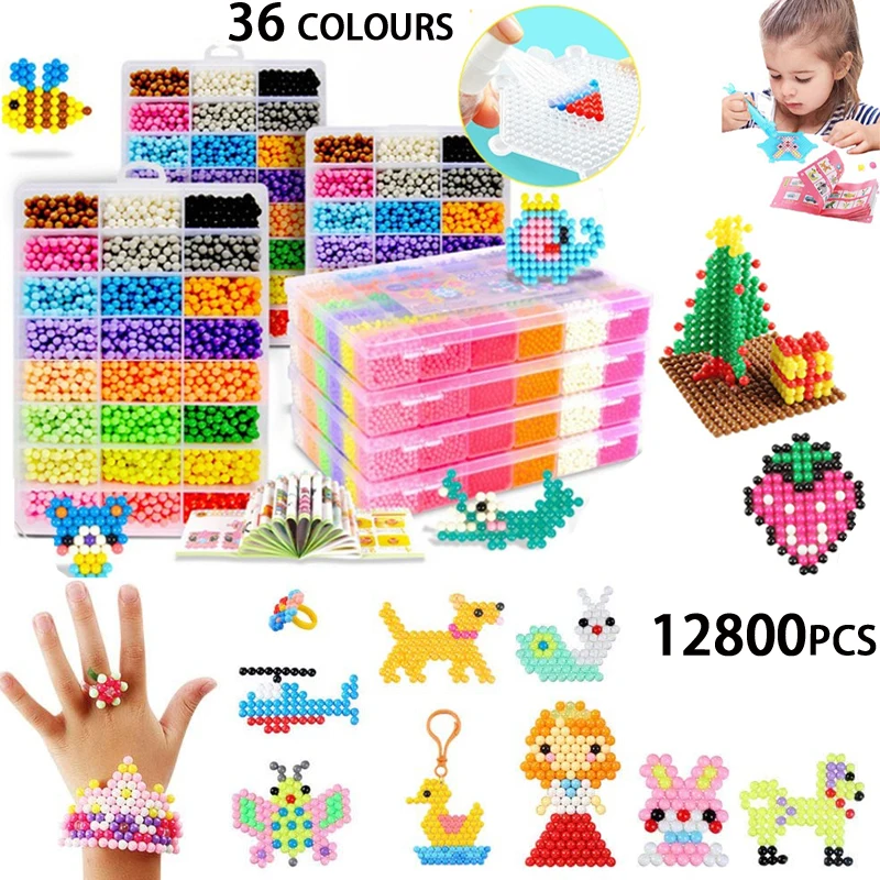 

12800pcs Montessori 36 Colors Refill Beads Puzzle Crystal DIY Water Spray Beads Set Ball Games Handmade Magic Toys for Children