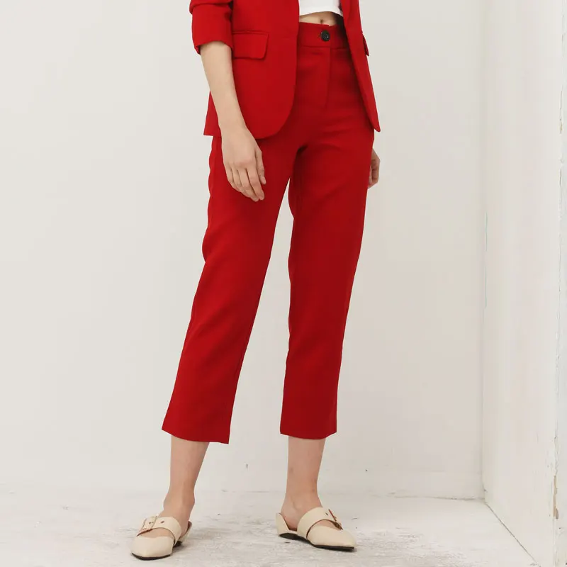 Red Pants Bella Philosohy, Осенний Модный Красный Блейзер, костюм для женщин, OL, с пышными рукавами, рабочая одежда, Блейзер, пальто, без пуговиц, три четверти, женская верхняя одежда - Цвет: Red Pants