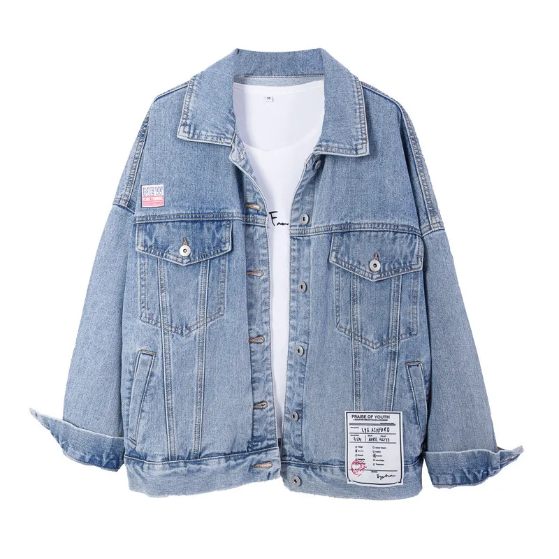 Женская джинсовая куртка с вышивкой свободная Повседневная ветровка из денима