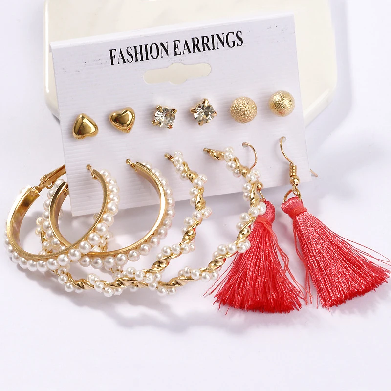 

Korean fashion Pearl Butterfly hoop Earrings for Women Vintage Tassel Stud piercing Earring 2021 Trend Gift Female jewelry sets