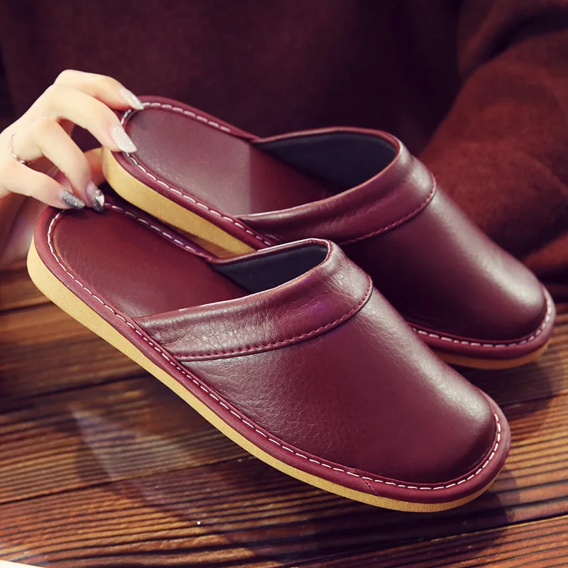 

2021 New arrival classic leather slippers female flats waterproof indoor house shoes for women slippers