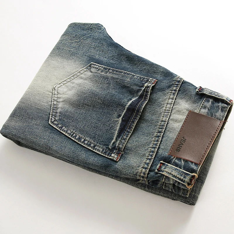 

Cross Border Men's Straight Cut Jeans Nostalgic Multi Ragged Cotton Men's North American Pants Large