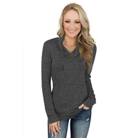 womens v neck zipper long sleeved solid color cotton and linen casual loose t shirt