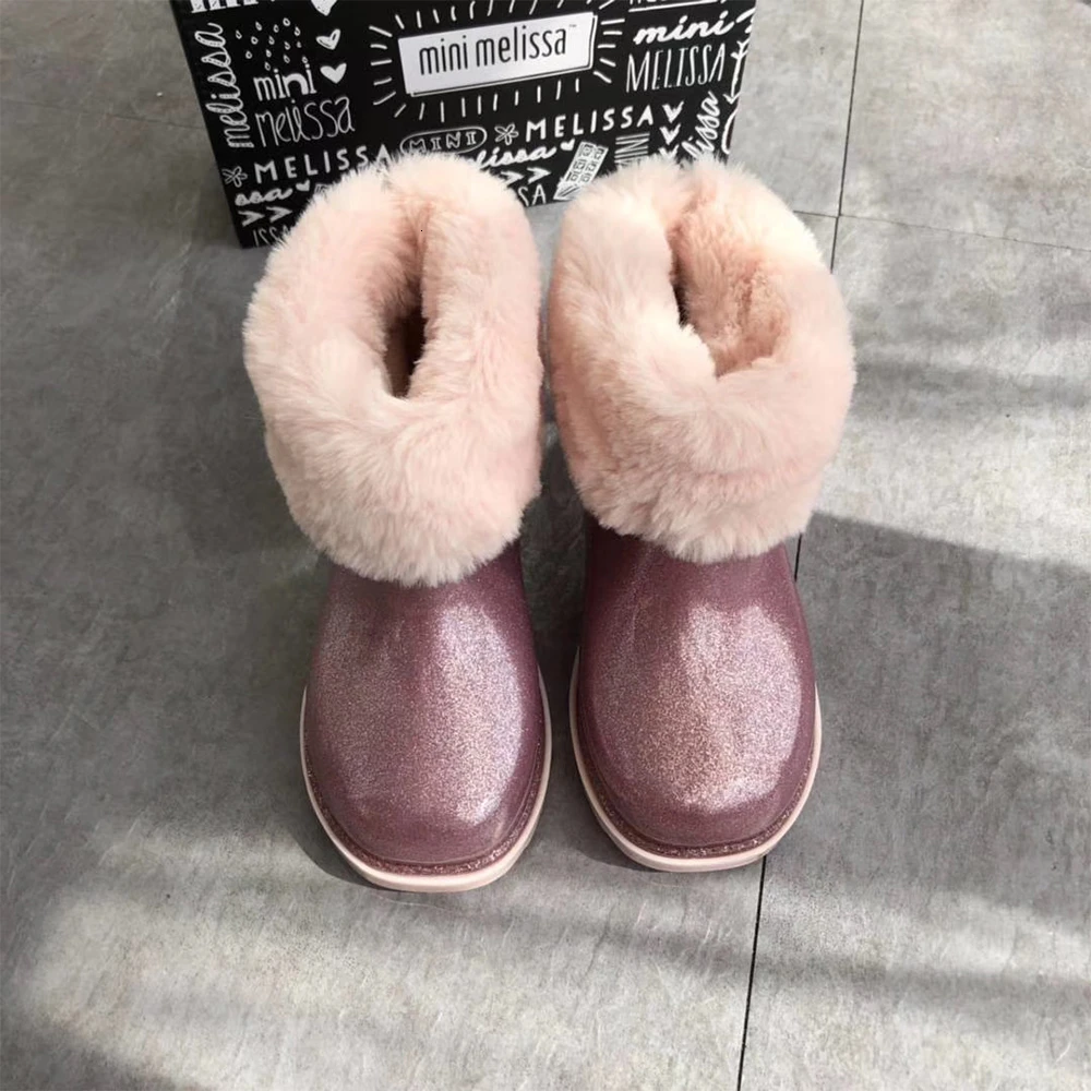 Mini Melissa/зимние теплые ботинки для девочки, зимние ботинки для мальчика для детей, г. Новая детская обувь принцессы для малышей Милая нескользящая обувь на плоской подошве для маленьких девочек - Цвет: Pink