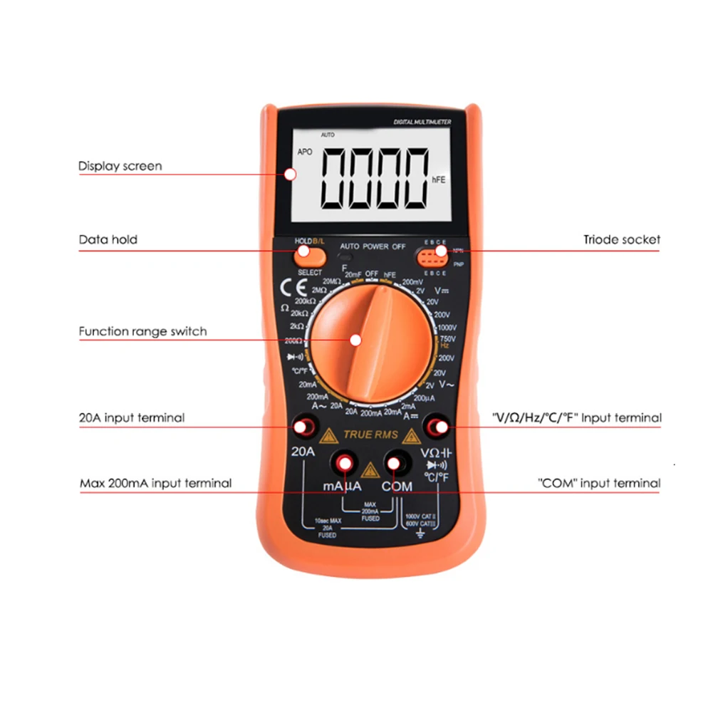

890C+ Digital Multimeter True RMS Capacitance Resistance Temperature Transistor Multimetro Electrical Tester 175x93x55mm WWO66