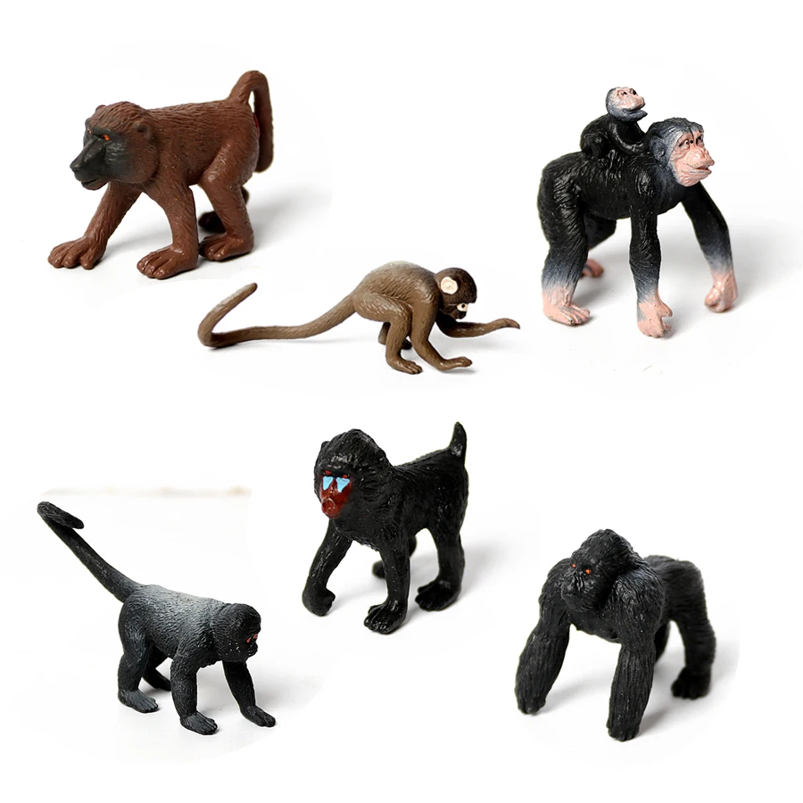 

Simulation Mini Wild Animals Mandrill,Gorilla,Chimpanzee,Baboon,Squirrel monkeys Model figures Collection Miniature Gift Toys