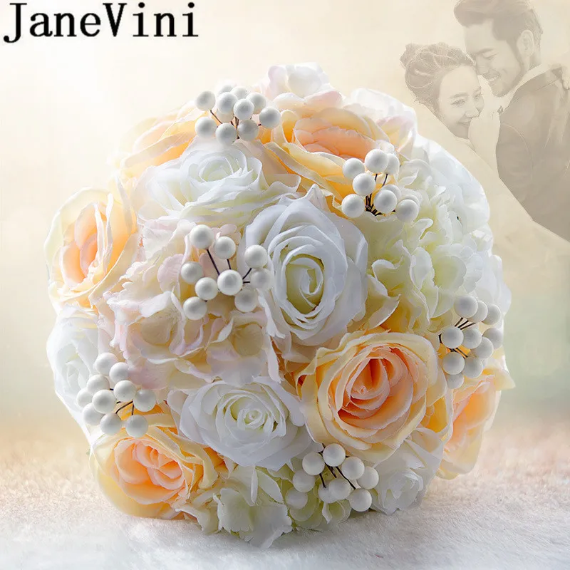 JaneVini Korea Bridesmaid Flower Blue Champagne Purple Rose Ivory Bride Bouquet Artificial Wedding Flowers Bridal Mariee | Свадьбы и
