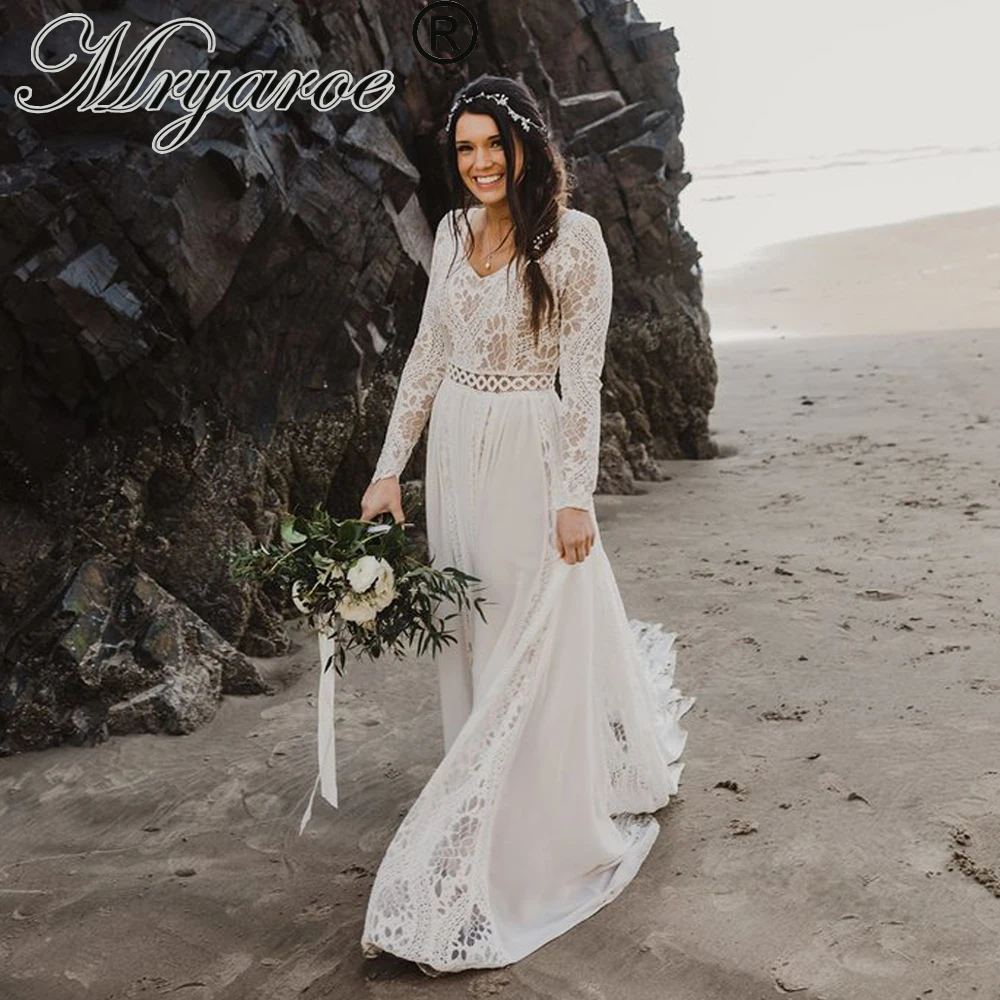 Шикарное скромное свадебное платье Mryarce в стиле бохо с длинным рукавом кружевные