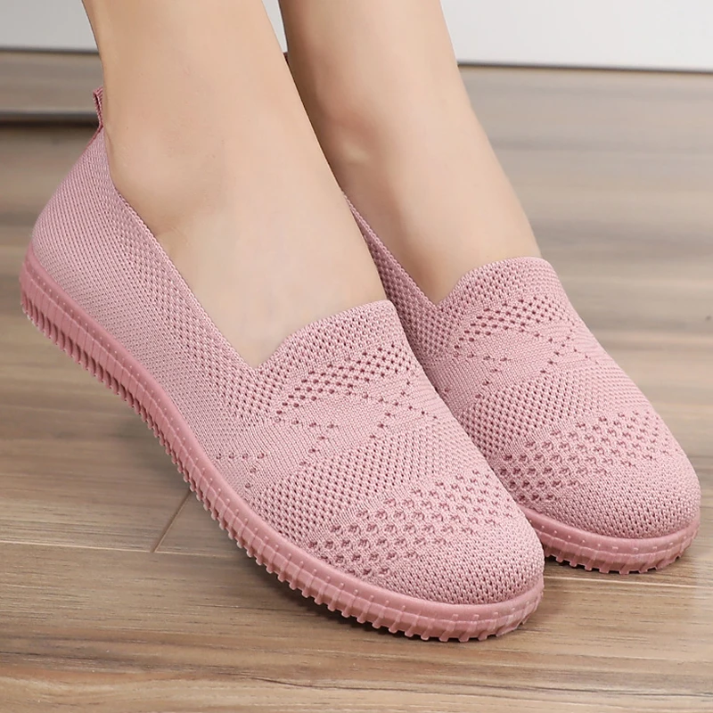 

2021 Women Fashion Ballet Flats Work Shoes Ladies Knitted Mesh Loafers Breathable Female Slip-On Boat Shoes Casual Sport Sneaker