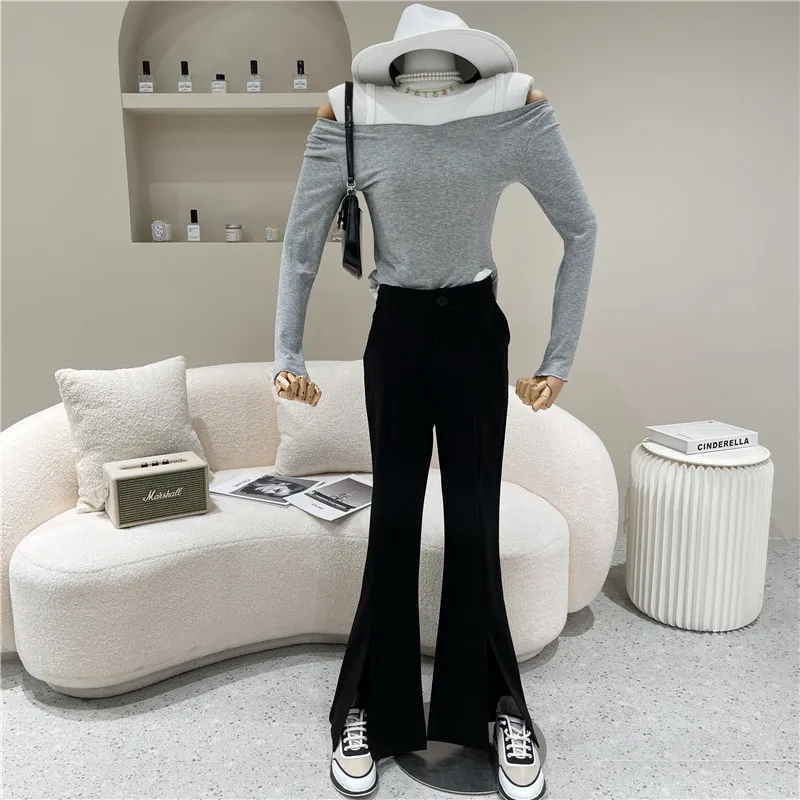 

Women's Spring 2021 Fashion High Waist Wide Leg Pants Flared pants versatile suit casual pants