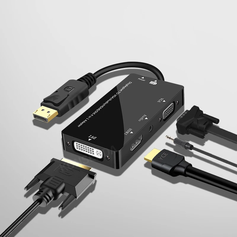 Аудиоадаптер 4 в 1 DP/HDMI VGA DVI переходник DP/VGA DisplayPort/DVI со звуком для Xbox PS5 Mac Book Pro Air