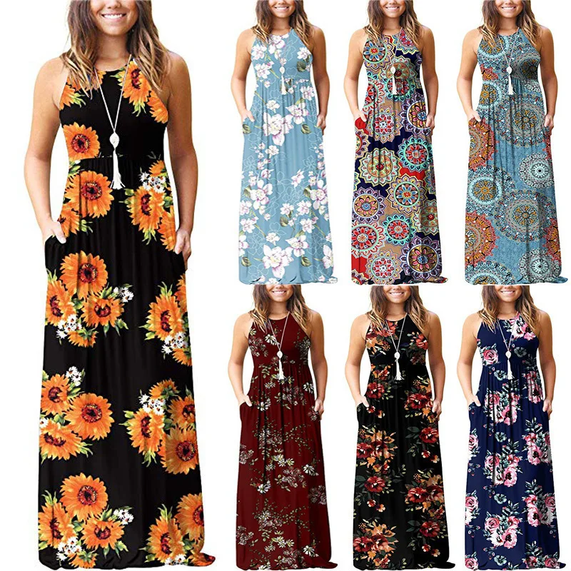 Элегантное длинное женское Платье макси с цветочным принтом вечерние пляжные