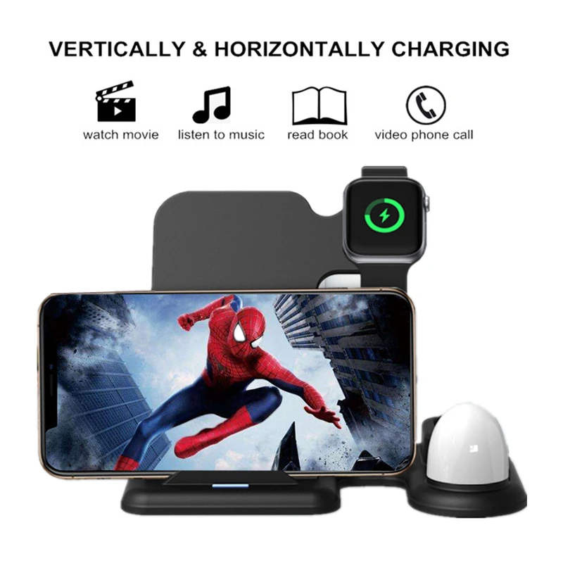 4 in 1 Fast Wireless Charger Stand For iPhone 11 Pro Max XR XS Dock Station for Apple Watch 5 3 2 Airpods | Мобильные телефоны и