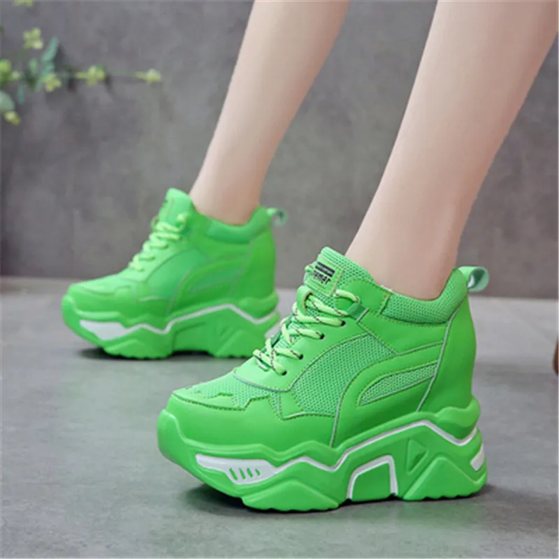 2020 Fashion Women Increasing Platform Shoes 10CM High Heel Women Thick Sole Sneakers Autumn Breathable Trainers Chunky Shoes