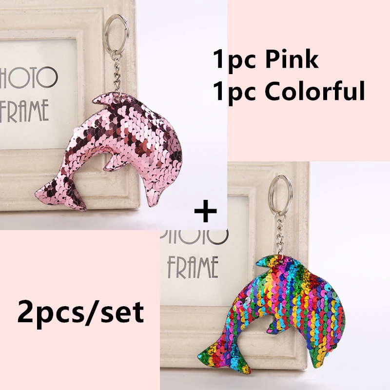 2pcs set 2 Милый Блестящий блестящий брелок в форме дельфина для девочек, подвеска в виде медведя, подарок на день рождения, Рождество, детская игрушка, сумка, украшение для автомобиля - Цвет: 2pcs set 2