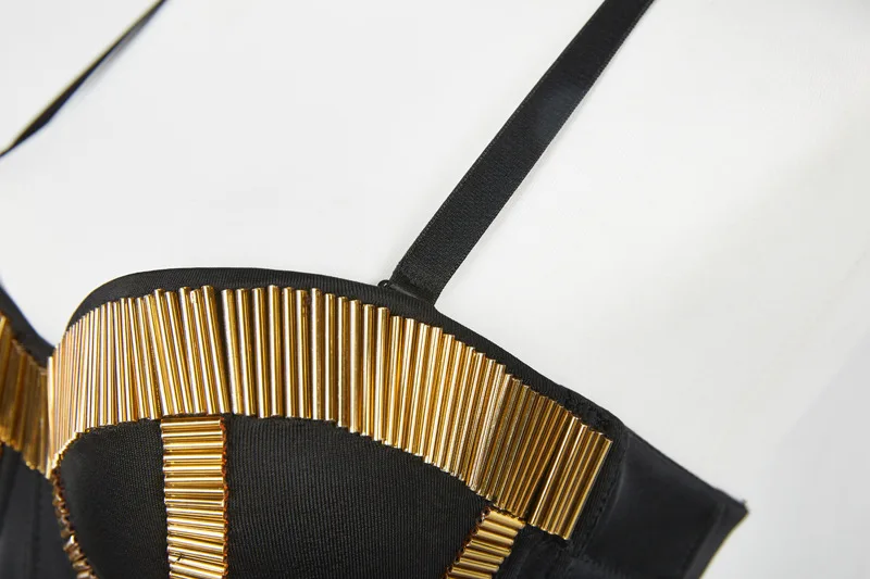 Золотой бюстье Для женщин Сталь скрепленный корсет Готик трубки бусины