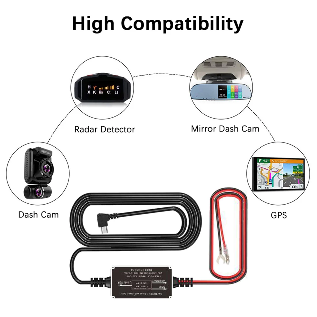 

Dash Cam Car Mini USB Hard Wire Kit for Dashcam Dash Camera Charger Power Cord Battery Protection