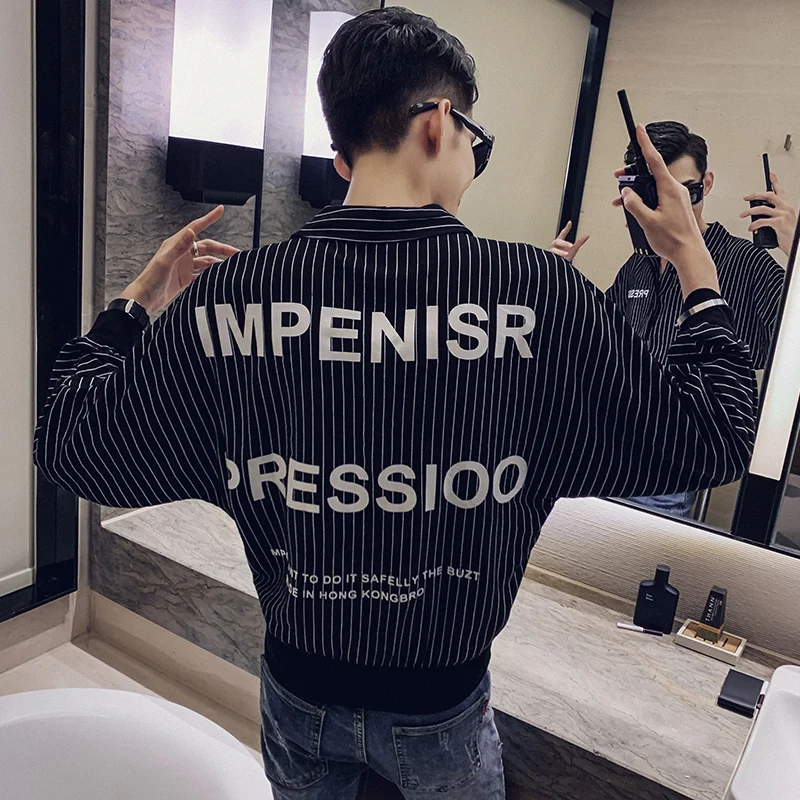 Autumn New Striped Shirt Men Loose Linen Pullover Mens Casual Shirts Long Sleeve Streetwear Bat For Clothes 2019 3XL | Мужская одежда