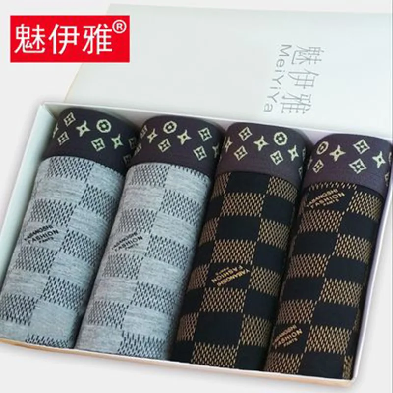 

MEIYIYA 4pcs/lot Men's Underwear Man Breathable Panties Solid Shorts Brand Underpants Cotton Boxers