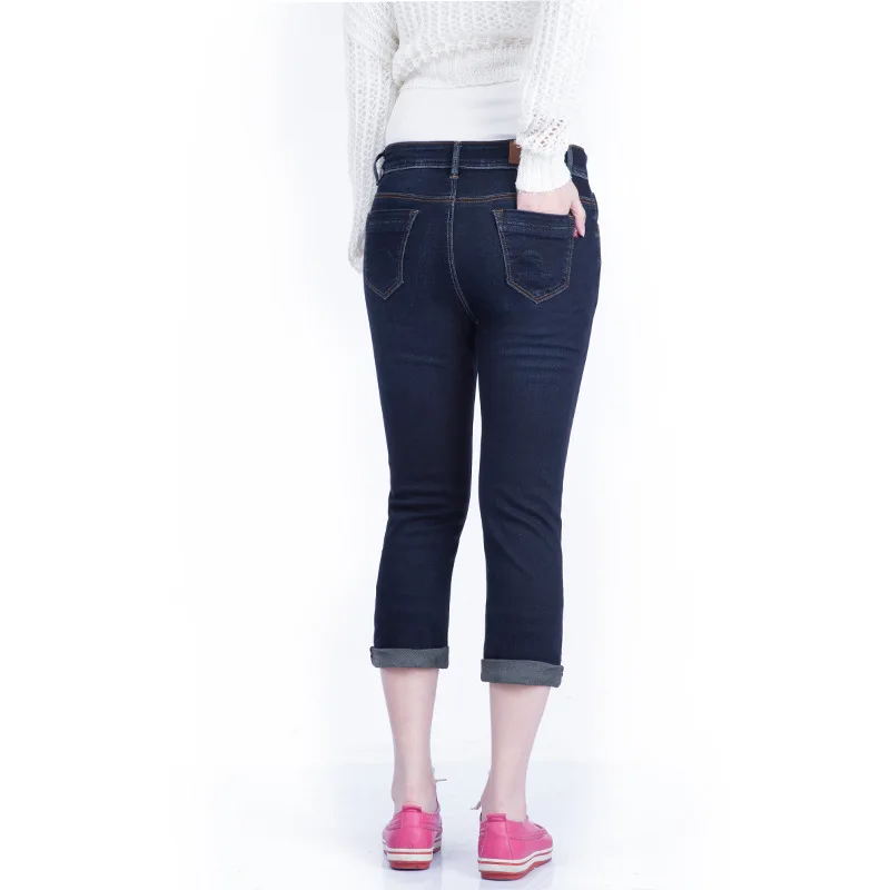 

Plus Size Elastic Skinny Denim Jean for Women Oversize Cropped Washed Penicl Pants Capris Size 26 to 40