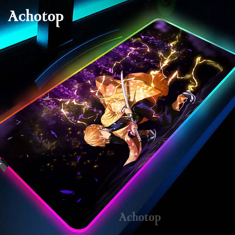 

Anime Demon Slayer Kimetsu No Yaiba LED Light Gaming Mouse Pad RGB Computer Mousepad Lock Edge Mause Pad Keyboard Desk Mat