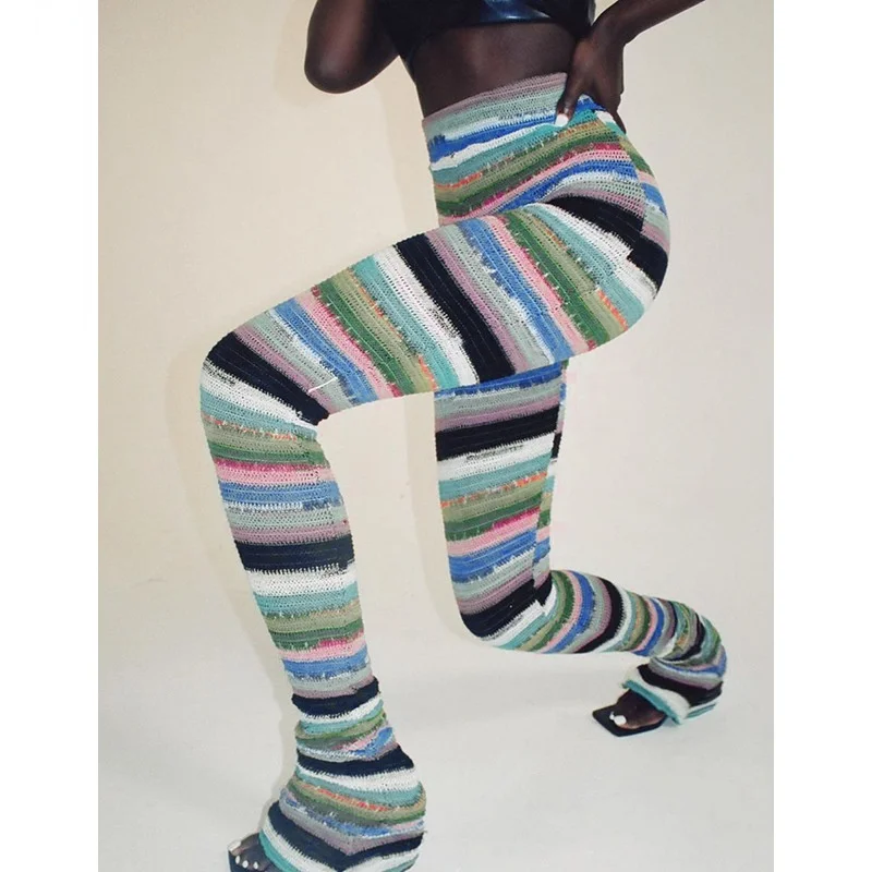 

Winter long new women's wear ins fashion stripe pile pants women's knitted pants