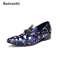 batzuzhi luxury mens shoes pointed toe blue mutil leather party shoes men luxury rock wedding shoes men big sizes eu38 to 46