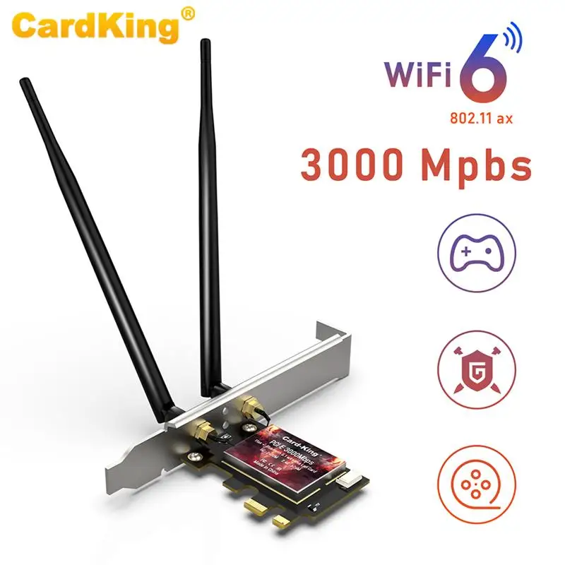 

CardKing 3000Mbps WiFi Adapter 6 PCI Express 802.11AC/AX Intel AX200 PCIe Network Card 2.4G/5GHz Bluetooth 5.1 Wi-Fi Dual Band