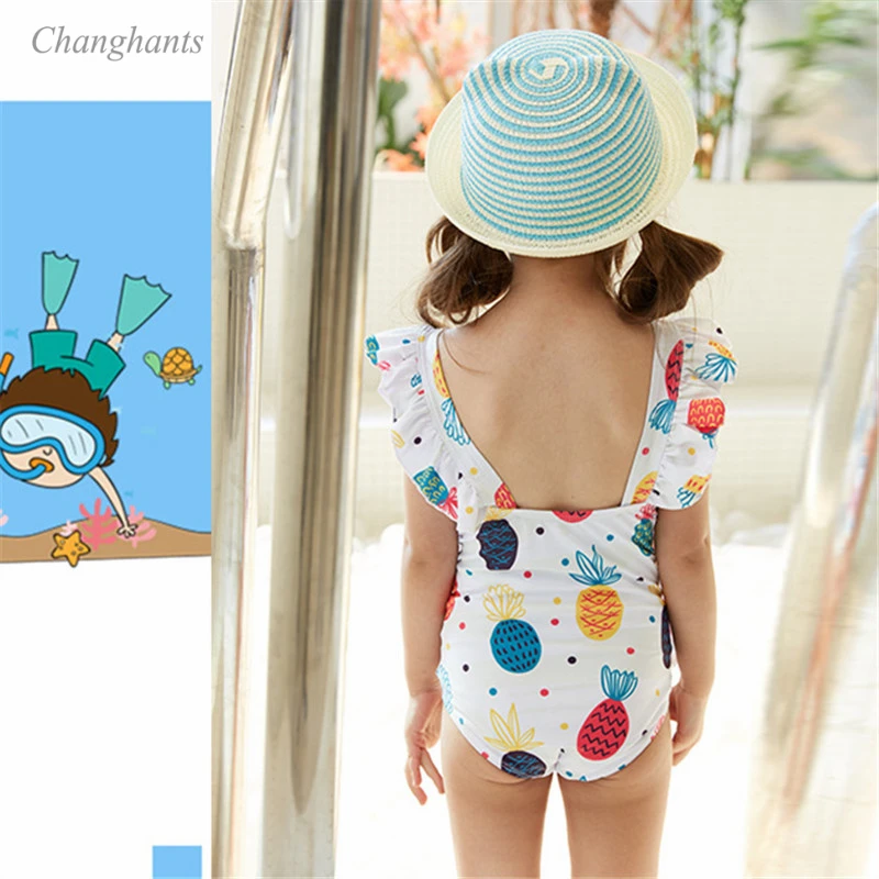 Детский слитный купальник с принтом ананасов летняя пляжная одежда для девочек 2