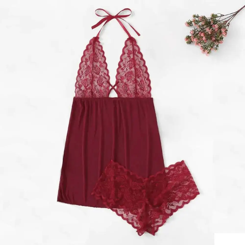 Пикантная Женская кружевная ночная рубашка модное нижнее белье без рукавов с