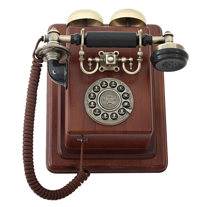 

Vintage Rotary Dial Telephone Decoration, Wall Mounted Soild Wood and Metal Retro Corded Telephone Landline for Home Office Bar