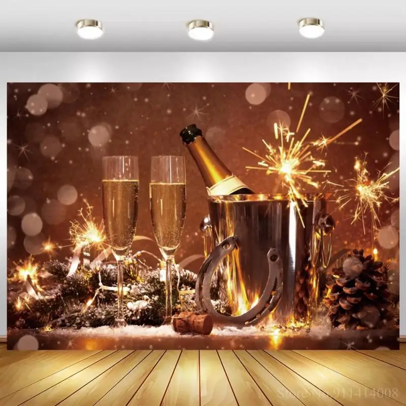 

Carnival Party Cheers Wine Glass Gold Fireworks Light Bokeh Birthday Baby Shower Customized Backdrop Photo Background