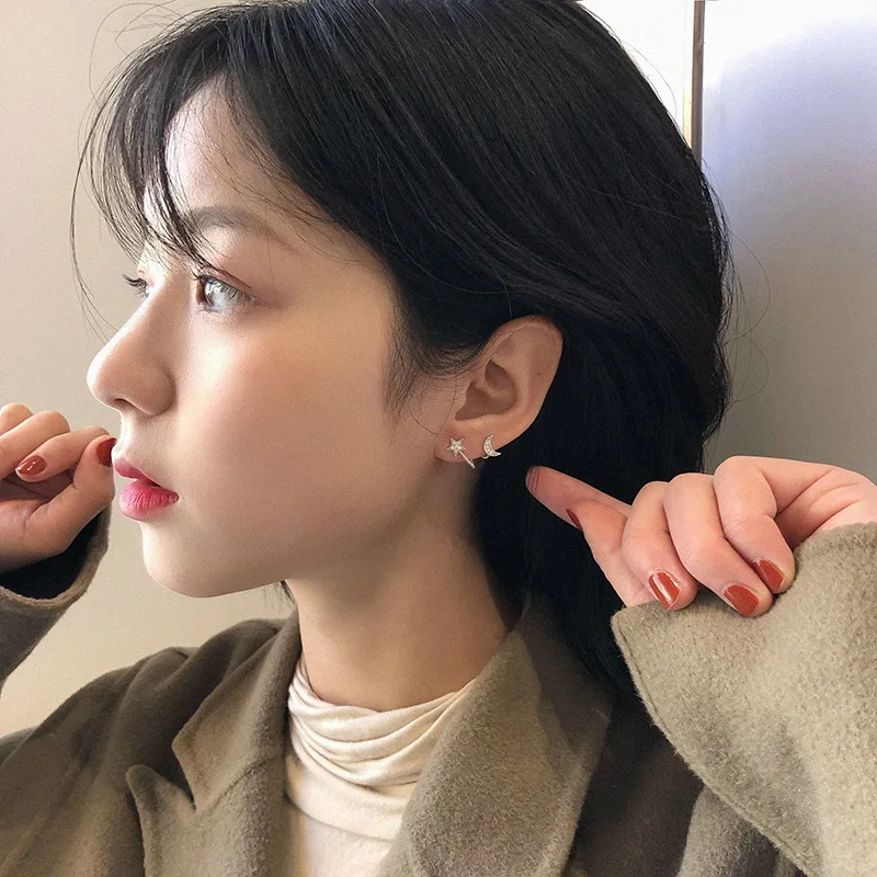 

Fashion Jewelry 925 Sterling Silver Star Moon Stud Earrings For Women Grils Gift Female Accesorios pendientes mujer moda