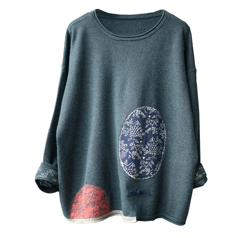 Новинка 2019 винтажный пуловер с аппликацией свитера для женщин осенняя одежда