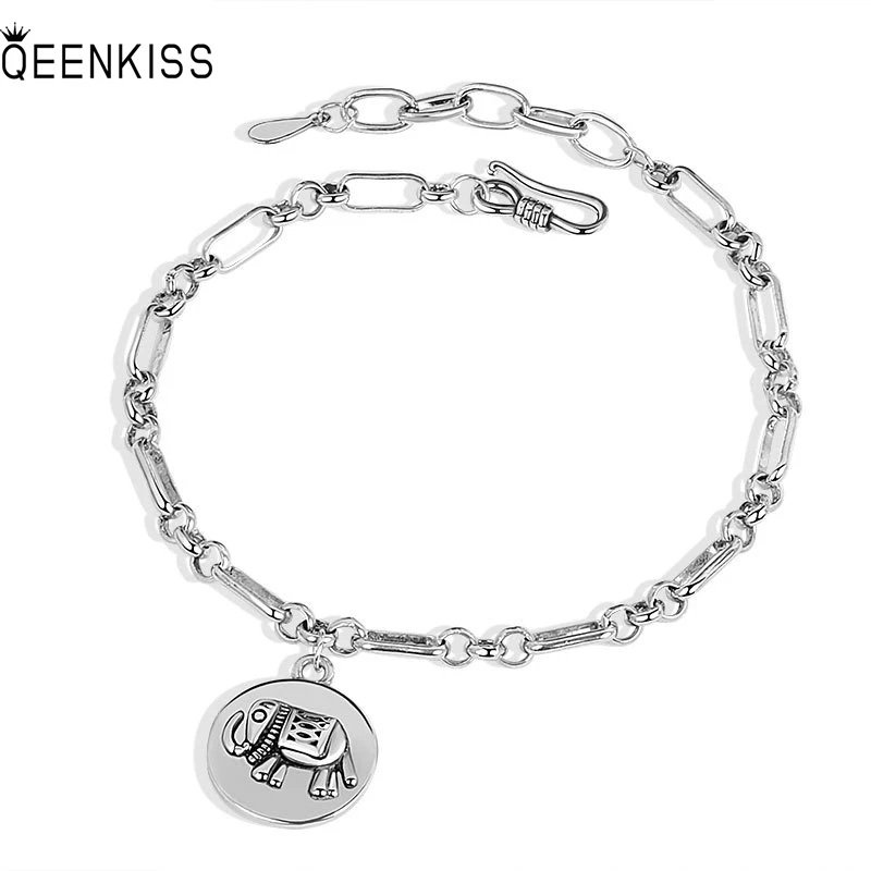 

QUEENKISS BT632 2022 Fine Jewelry Wholesale Fashion Lady Girl Birthday Wedding Gift Round 925 Sterling Silver Pendant Bracelet