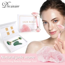 Maseajeador facial y corporal, rodillo de jade o de cuarzo rosa, set de belleza con piedra natural para tratamiento de estiramiento de piel, herramienta de masaje, gua sha