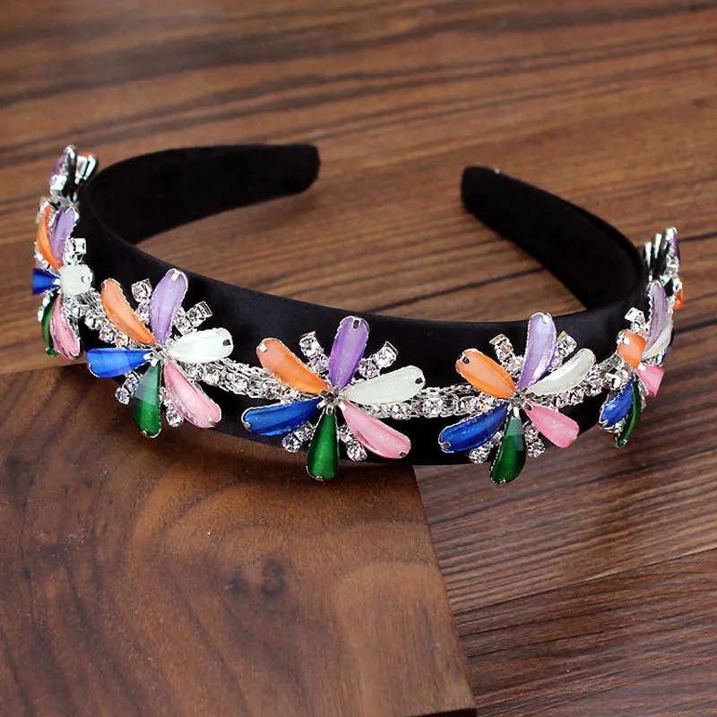 X Colorful Crystal Европейские винтажные аксессуары для волос Роскошный Черный Фиолетовый кристалл барокко лента для волос Элегантные Стразы Бриллиантовая розовая Женская повязка на голову - Окраска металла: X Colorful Crystal