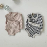 2021 autumn new baby clothes set cute plaid vest pp pants 2pcs infant suit boys and girls sleeveless set toddler kids outfits