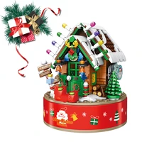 christmas series new bricks toys santa claus snowman cabin building blocks clockwork music box kit assemble for kid gifts