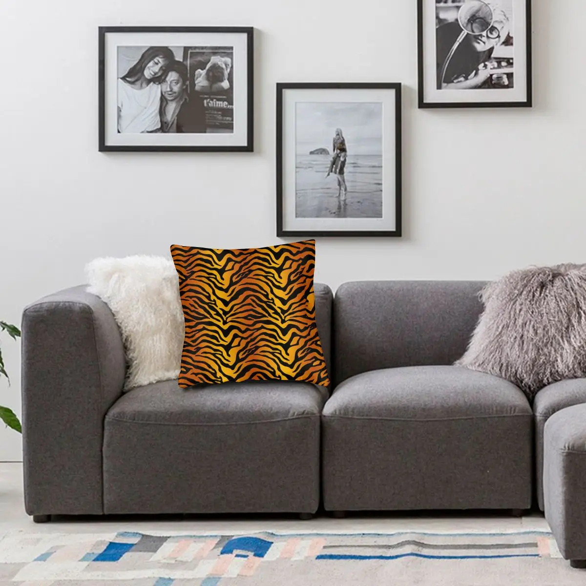 

Cat Tiger Stripe Exotic Animal Print Square Pillow Case Throw Pillow Creative Pillowcase
